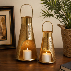 Vintage Decorative Metal <b>Lantern</b> Candle Holder Set Rustic <b>Hurricane</b> <b>Lanterns</b> For Living Room Patio Decoration - Product Image 3