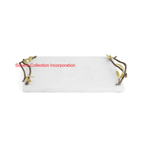 Bandejas Decorativas al por Mayor, Bandeja de Servicio Decorativa de Mármol Blanco, Lujosa y Elegante, Hecha a Mano, Venta Directa de Fábrica OEM - Product Image 4