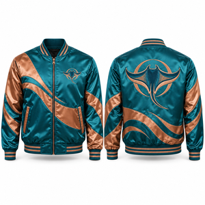 Varsity Satin <b>Jacket</b> Sublimated Graphics Smooth Finish Ribbed Collar Personalized Artwork Embroidered <b>Patch</b> Promotional Athletic - Product Image 6