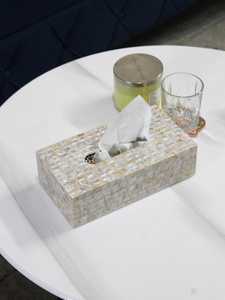 Caja para pañuelos hecha a mano con nácar natural |   Portarrollos Rectangular con Incrustaciones de Concha |   Decoración de Baño de Lujo - Product Image 2