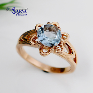 Sky Blue Topaz <b>Ring</b> <b>925</b> Sterling <b>Silver</b> Floral Design Moissanite Gemstone Engagement Wedding <b>Ring</b> Romantic Fine Jewelry - Product Image 3