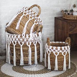 Panier de rangement en macramé fait main, style bohème, en corde de coton tressée, avec poignée – Meilleure vente en gros - Product Image 2