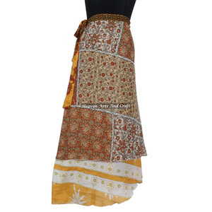 Falda india larga estampada de seda para mujer, ropa india, sari de seda mágica reversible de 2 capas, falda larga tipo sari de seda - Product Image 4