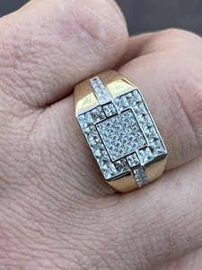 <b>Mens</b> Iced Out Square Pinky <b>Ring</b> 14k Gold Over Sterling <b>Silver</b> Moissanite <b>Ring</b> Hip Hop <b>Ring</b> <b>Men</b> Bling Statement Luxury Jewelry - Product Image 4