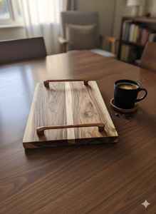 Bandeja de servir de madera hecha a mano con asas de metal, decoración rústica para el hogar - Product Image 2