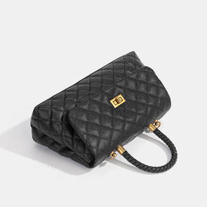 Bolso Bandolera de Cuero Genuino de Lujo para Mujer, Bolso de Mano de Moda con Patrón de Diamantes y Cierre de Solapa con Correa de Cadena - Product Image 3
