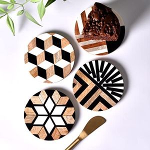 Ensemble de 4 sous-verres ronds de luxe faits à la main en bois et résine multicolores, accessoire de cuisine pour la maison, les hôtels et les centres de villégiature - Product Image 6