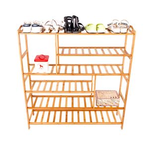Scarpiera Moderna a 6 Ripiani in Bambù Portatile, Multifunzione, Colore Legno, RT per Arredamento e Stoccaggio in Soggiorno - Product Image 1
