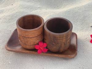 Ensemble de 3 tasses à boire en bois d'acacia faites à la main avec plateau, ensemble de tasses en bois, décoration pour la maison et la cuisine, cadeaux, ensemble de service en bois - Product Image 5