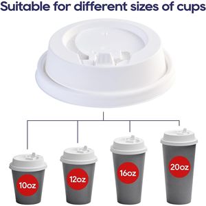 ฝาพลาสติกสีขาวแบบใช้แล้วทิ้ง 200 ชิ้น 3.54 ชิ้นต่อขนาด สำหรับแก้วกระดาษขนาด 10 ออนซ์ 12 ออนซ์ 16 ออนซ์ 20 ออนซ์ มี 4 ขนาดให้เลือก - Product Image 2