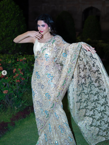 SADIA AUN HUTE COUTURE Saree en soie - Jardins sous la lumière de la lune - Anika Zulfiqar se souvient de la chanson d'amour oubliée - Rose - Évacuation de l'humidité - Product Image 3