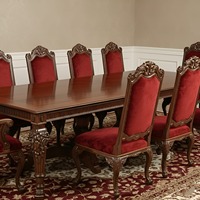 Ensemble de 10 chaises de salle à manger Denise, design antique européen, en bois massif, sculptées à la main, durables, avec dossier solide
