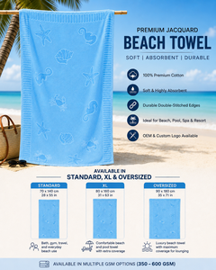 ผ้าขนหนูชายหาดคุณภาพโรงแรม 500 GSM ผลิตจากผ้าฝ้าย รับผลิตแบรนด์ส่วนตัว (OEM) จากโรงงานโดยตรง ราคาถูก - Product Image 2