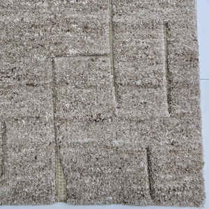 Tapis de salon moderne fait main de style marocain, en laine beige épaisse, à poils ras, tissage plat, géométrique texturé - Product Image 4