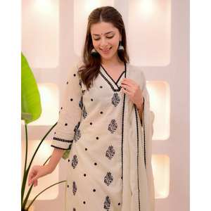 Hermoso Salwar Kameez de Algodón para Fiestas, Top, Pantalón y Dupatta - Atuendo Elegante para Eventos - Product Image 5