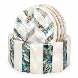Handmade Luxury Mother of Pearl Inlay Coasters Set Square White Shell <b>Mosaic</b> Drink Coasters for Coffee <b>Table</b> Decor Supplies - Product Image 5