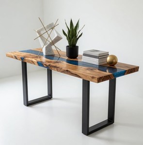 Mesa Consola de Madera Maciza con Resina Epoxi Azul Galaxia TIMELESS CRAFT, Diseño de Río, Mueble de Entrada de Lujo Hecho a Mano, Moderno y Duradero - Product Image 5