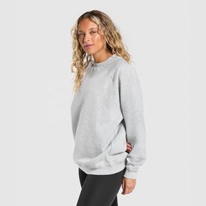 Sweat à col rond décontracté pour femmes 100% coton couleur unie à manches longues en tricot extensible coupe ample pull avant Logo pour l'hiver - Product Image 3