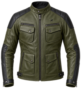 Chaqueta de Motocicleta de Cuero Utilitaria |   Diseño Transpirable para Invierno |   Colores Verde Oliva/Azul/Borgoña |   OEM/ODM Personalizable |   Premium - Product Image 1