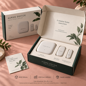 กล่องบรรจุภัณฑ์ไปรษณีย์ลูกฟูกพิมพ์ลายสำหรับเซ็นเซอร์บ้านอัจฉริยะ AUREN แบบกำหนดเอง - Product Image 6
