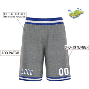 Shorts de basket-ball personnalisés avec logo, gris et bleu, en mesh, impression par sublimation, séchage rapide, style Bermuda, taille élastique - Product Image 3