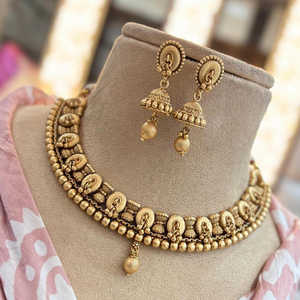 Conjunto de collar de joyería fina de piedra Pota chapado en oro 12032079GL - Product Image 1