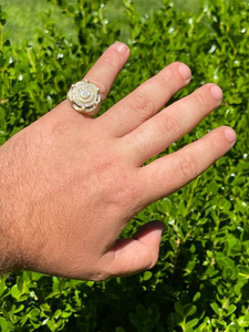 Lab Grown Diamond Yellow Gold Statement <b>Ring</b> Round Halo Cluster Cocktail <b>Ring</b> Luxury Hip Hop Jewelry For <b>Men</b> Unisex Gift - Product Image 6