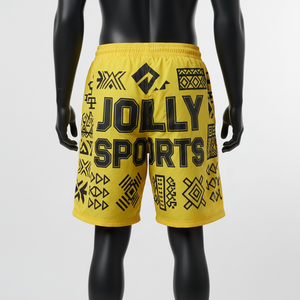 กางเกงขาสั้นวินด์เบรกเกอร์ไมโครไฟเบอร์โพลีเอสเตอร์พรีเมียม สีเหลืองดำ พิมพ์ลายสกรีนแบบกำหนดเอง โลโก้แบบรีดร้อน กางเกงขาสั้นผู้ชาย - Product Image 6