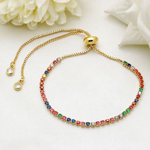 925 Sterling Silver Multicolor cz Prong set Fine <b>Bracelet</b> <b>Adjustable</b> <b>Gold</b> Plated Fine Jewelry For Women Gift Party Wholesale - Product Image 1