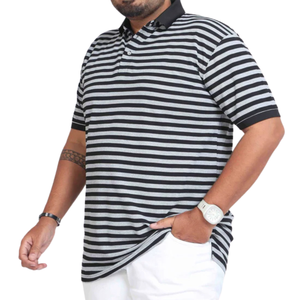 เสื้อโปโลผู้ชายไซส์ใหญ่แบบกำหนดเองได้ OEM ODM ลายทางสีแดงและสีน้ำเงิน - Product Image 6