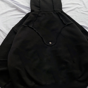 Sweat-shirt à capuche noir surdimensionné pour homme, manches chauve-souris, en coton tricoté, couleur unie, avec poches, style automne - Product Image 4
