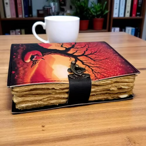 สมุดบันทึกธรรมชาติทำมือ-สมุดบันทึกหนังแท้ ลายฟ็อกซ์ซันเซ็ท ดีไซน์เรียบง่ายสไตล์ป่าไม้ สมุดบันทึกคลาสสิกสำหรับฤดูใบไม้ร่วง สมุดวาดภาพทำมือ - Product Image 3