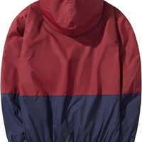 Chaqueta Cortavientos con Capucha para Hombre, Diseño Color Block Rojo y Azul, Cierre Frontal con Cremallera, Ropa Casual para Exteriores, Chaqueta Ligera de Poliéster para Otoño