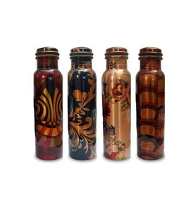 Botella de agua de cobre con esmalte amarillo impreso, botella de cobre esmaltada de diseño premium a precios asequibles - Product Image 6