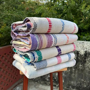 Colcha Kantha Blanca Vintage – Manta de Algodón Cosida a Mano – Cubrecama Boho – Manta Kantha Reversible – Decoración Rústica Minimalista para el Hogar - Product Image 1