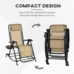 Conjunto de 2 Sillas Mecedoras Beige Contemporáneas con Reposabrazos Plegables, Portavasos y Soporte para Teléfono para Uso en Exteriores - Product Image 4