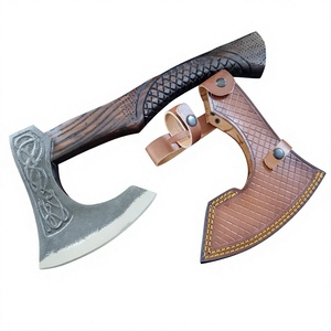 Hacha Vikinga de Acero al Carbono Industrial Forjada a Mano con Patrón Grabado de Fibra de Carbono, Mango de Madera de Fresno, Hacha de Camping con Acabado Escarchado - Product Image 1