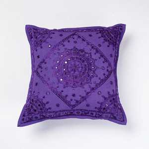 Red Hand Embroidered Mirrorwork Square Envelop Closure 100% Cotton <b>Cushion</b> <b>Cover</b> for Home & Hotel Use - Product Image 4