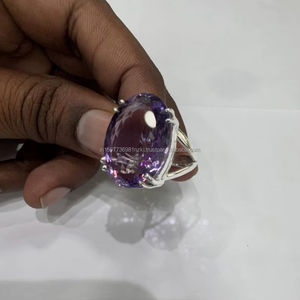 Anillo de amatista hecho a mano de Plata de Ley 925 con piedra ovalada grande estilo clásico el mejor regalo de cumpleaños o aniversario para fiestas - Product Image 1