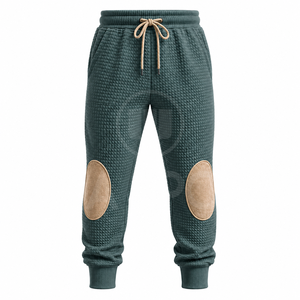 Ensemble de survêtement à capuche pour homme, couleur unie, design matelassé avec détails patchwork, manches longues, vêtements décontractés, saison d'automne - Product Image 4