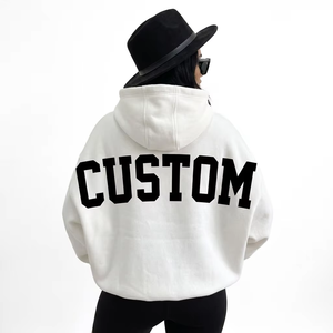 Sudadera con capucha Off-White de algodón grueso con estampado DTG, logotipo personalizado OEM/ODM, tejido de punto, holgada, para mujer, estilo urbano - Product Image 2