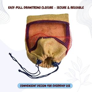 Sac en jute à cordon de serrage 35*30 cm, sac de rangement réutilisable pour les courses, capacité jusqu'à 4 kg, pour transporter des fruits et légumes frais - Product Image 4
