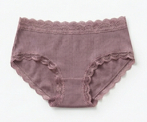 Ensemble soutien-gorge sans armatures et culotte hipster pour femme avec dentelle, taille mi-haute, en coton tricoté et élasthanne, couleur unie élégante - Product Image 3
