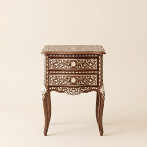Luxury Bone Inlay Handicraft Tradition Wooden and Floral Bedside <b>Nightstand</b> Bone Inlay Table Living Room Furniture - Product Image 1
