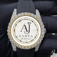 Montre analogique mécanique de luxe AARVA JEWELS pour femmes, 28 mm, lunette en cristal, pierre précieuse moissanite, boîtier en acier inoxydable, bracelet en silicone de 20 mm