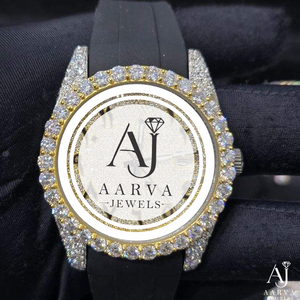 Montre analogique mécanique de luxe AARVA JEWELS pour femmes, 28 mm, lunette en cristal, pierre précieuse moissanite, boîtier en acier inoxydable, bracelet en silicone - Product Image 1