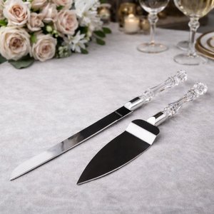 Juego de Servidores de Pastel de Boda Reales con Bandeja de Mármol y Cuchillas de Acero Inoxidable con Acabado Espejo - Elegante Exhibición Dorada para Novios - Product Image 3