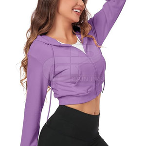 Modern Cropped Zipper <b>Hoodies</b> <b>For</b> <b>Women</b> Hooded Tops <b>Long</b> Sleeve Zip Up Design Soft Cotton Fabric Urban Fashion Daily Wear - Product Image 6