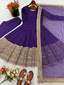 Ramdev Trading Kurti Moderne pour Femme en Soie Romaine Lourde à Imprimé Numérique et Broderie, Séchage Rapide, Toutes Saisons, Coupe Classique, pour Mariage et Fête - Product Image 5