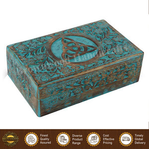 Top Quality Wholesale Selling Burnt Blue Wash 100% Natural and Unique Design Wooden Carved Storage Box from India - Product Image 4